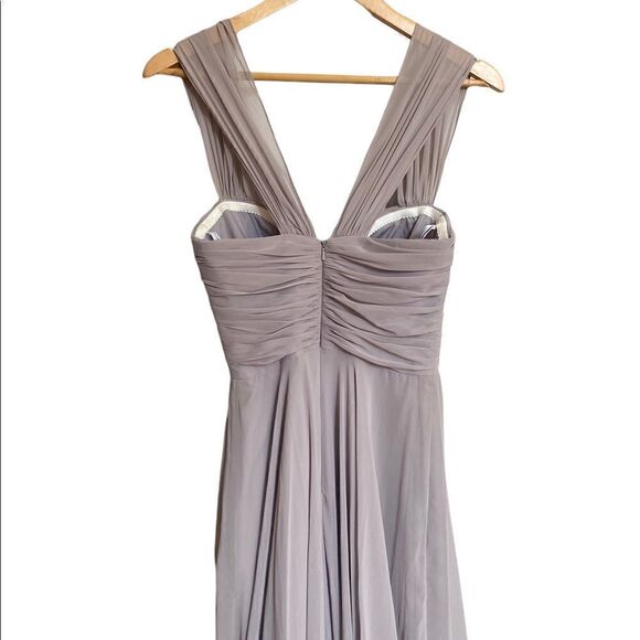 Dessy Collection Lux Off the Shoulder Maxi Dress Taupe Size 4 - Picture 8 of 11